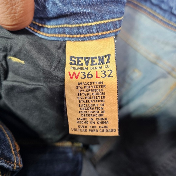 Seven7 Jeans Mens 36x32 Blue Straight Fit Stretch Denim Whiskered Dark Wash - Picture 6 of 11